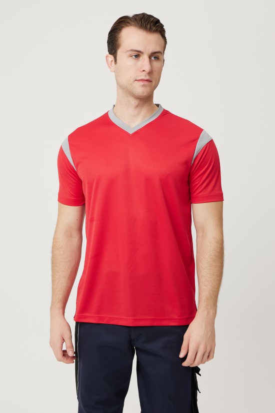 ALLİUM V YAKA T-SHIRT KIRMIZI-GRİ ALLİUM V YAKA T-SHIRT KIRMIZI-GRİ