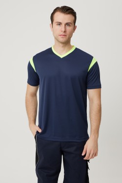 ALLİUM V YAKA T-SHIRT LACİVERT-FOSFORLU SARI