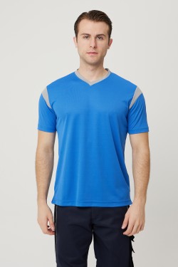 ALLİUM V YAKA T-SHIRT SAXMAVİ-GRİ